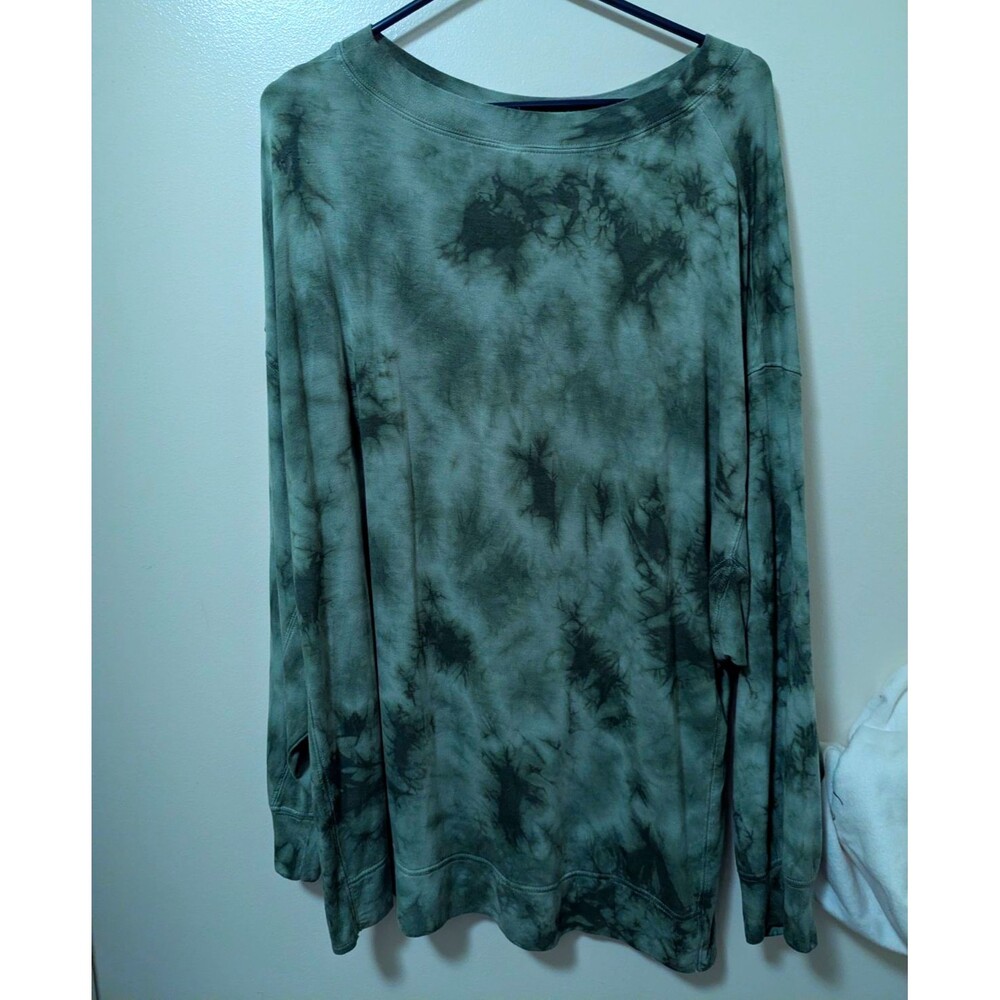 JOY LAB Womens Green Tie-Dye Pullover Sweatshirt Crew Neck Relaxed Fit L